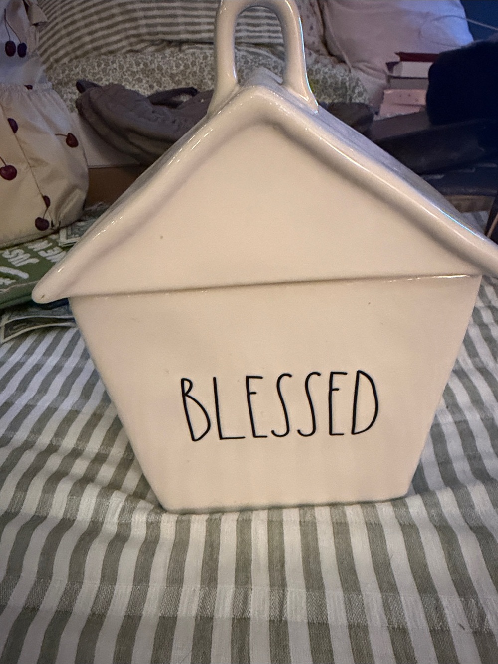 Rae Dunn White Ceramic 'BLESSED' House Canister